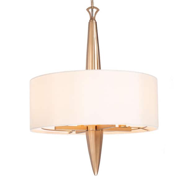 4-Light Gold Drum Chandelier with Fabric Shade