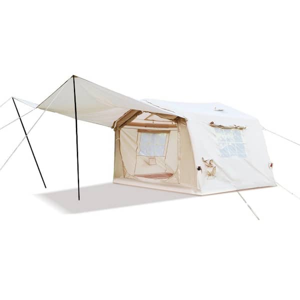 8.2 ft. x 10.5 ft. White Inflatable Blow Up Tent with Hand Pump Waterproof Oxford Camping Adult 4/6/8 Person