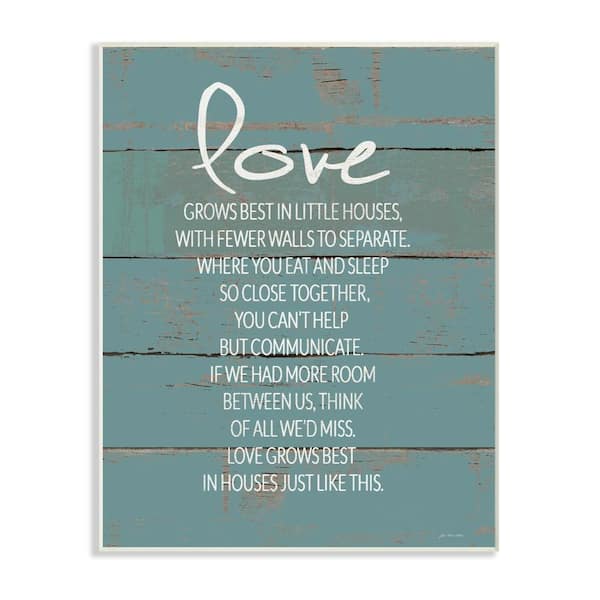 10 in. x 15 in. "Love Grows Best in Little Houses Distressed Teal Shiplap" by Jo Moulton Printed Wood Wall Art