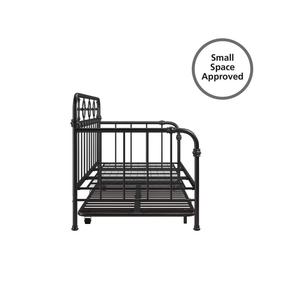Twin Black Metal Daybed with Trundle and Drawer