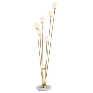 Anechdoche 66 in. Gold and White 6-Lights Dimmable Standard Floor Lamp for Living Room with Globe Glass Shade