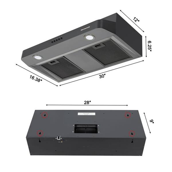 30 inch Island Range Hood thermomate 350 CFM Black Stainless Steel St