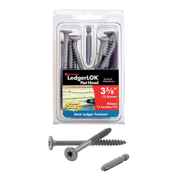 LedgerLOK Flat Head Structural Ledger Board Screws - 3-5/8 inch flat head wood screws - Gray (12 Pack)