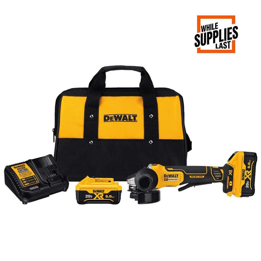 DEWALT 20V MAX XR Cordless Brushless 4.5 in. Paddle Switch Small Angle Grinder with (2) 20V 6.0Ah Batteries (DCG413R2)