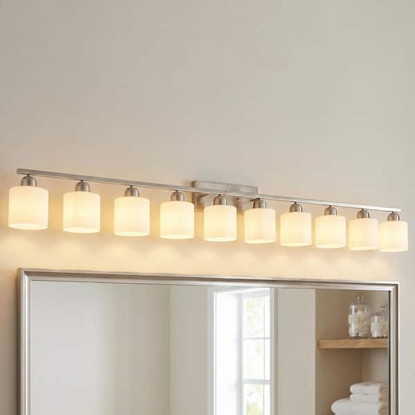 65 in. 10-Light Brushed Nickel Vanity Light with Frosted Glass Shade Wall Light Fixture for Powder Room,Bathroom