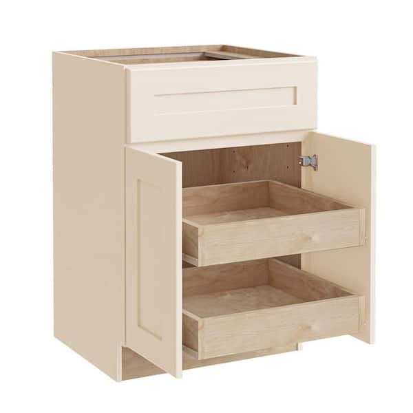Newport 27 in. W x 24 in. D x 34.5 in. H Assembled Plywood Base Kitchen Cabinet in Blended Cream with 2ROT Soft Close