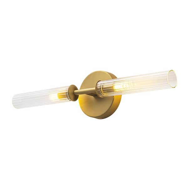 Rennnsan Tora 4.7 in. 2-Light Gold Modern Linear Tube Wall Sconce