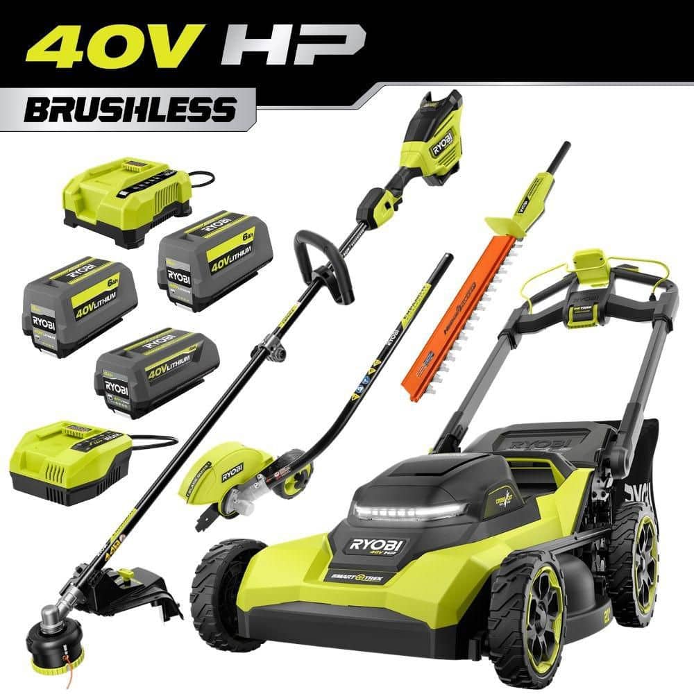 "40V HP Brushless 21"" Walk Behind Cross-Cut Self-Propelled Mower, String & Hedge Trimmer, Edger-Batteries & Chargers" price history on PriceWatchPro