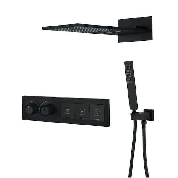 4-Spray Dual Wall Mount Fixed and Handheld Shower Head 1.59 GPM in Matte Black Thermostatic Shower System Shower Faucet