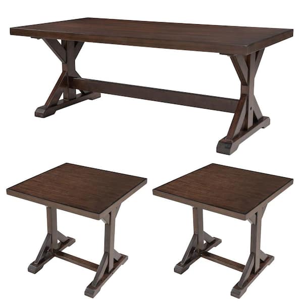 wetiny 47 in. Brown Small Rectangle Wood Coffee Table with 3-Pieces