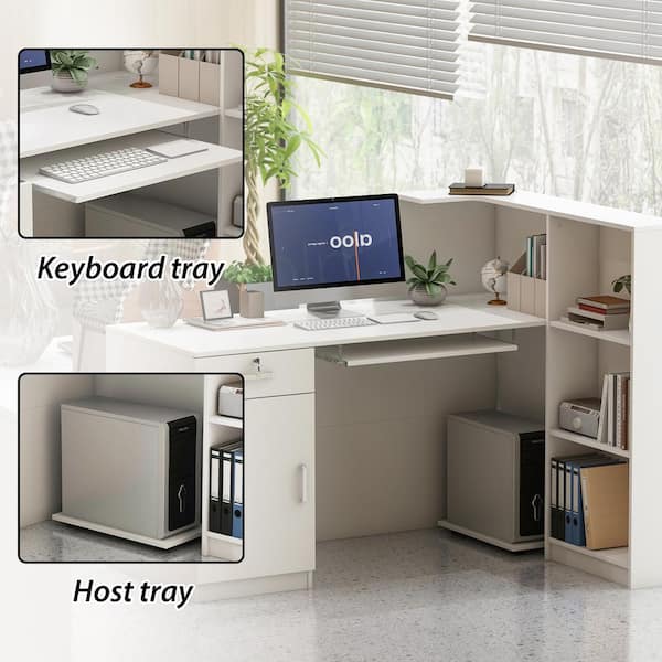 FUFU&GAGA 55.1 in. W x 43.3 in. H White MDF Computer Desk with a