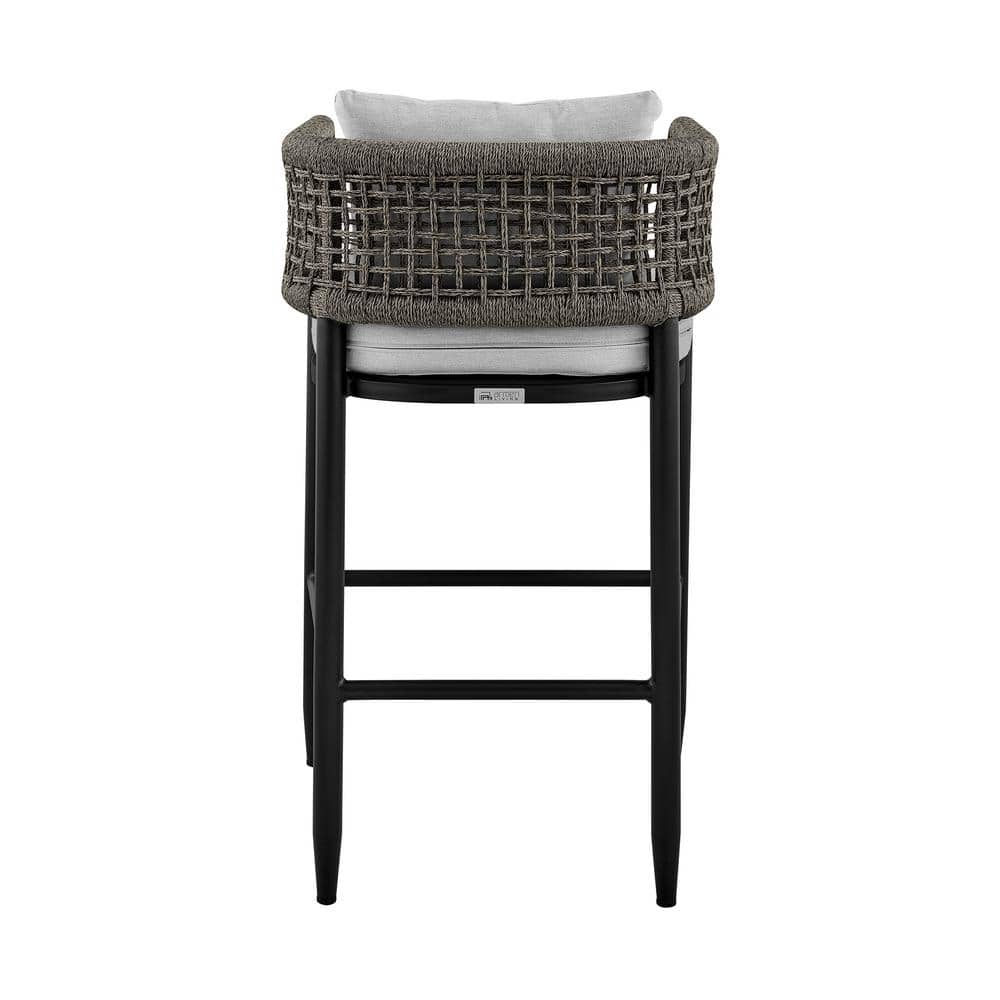 Alegria Gray Aluminum and Rope Outdoor Bar Stool with Cushions