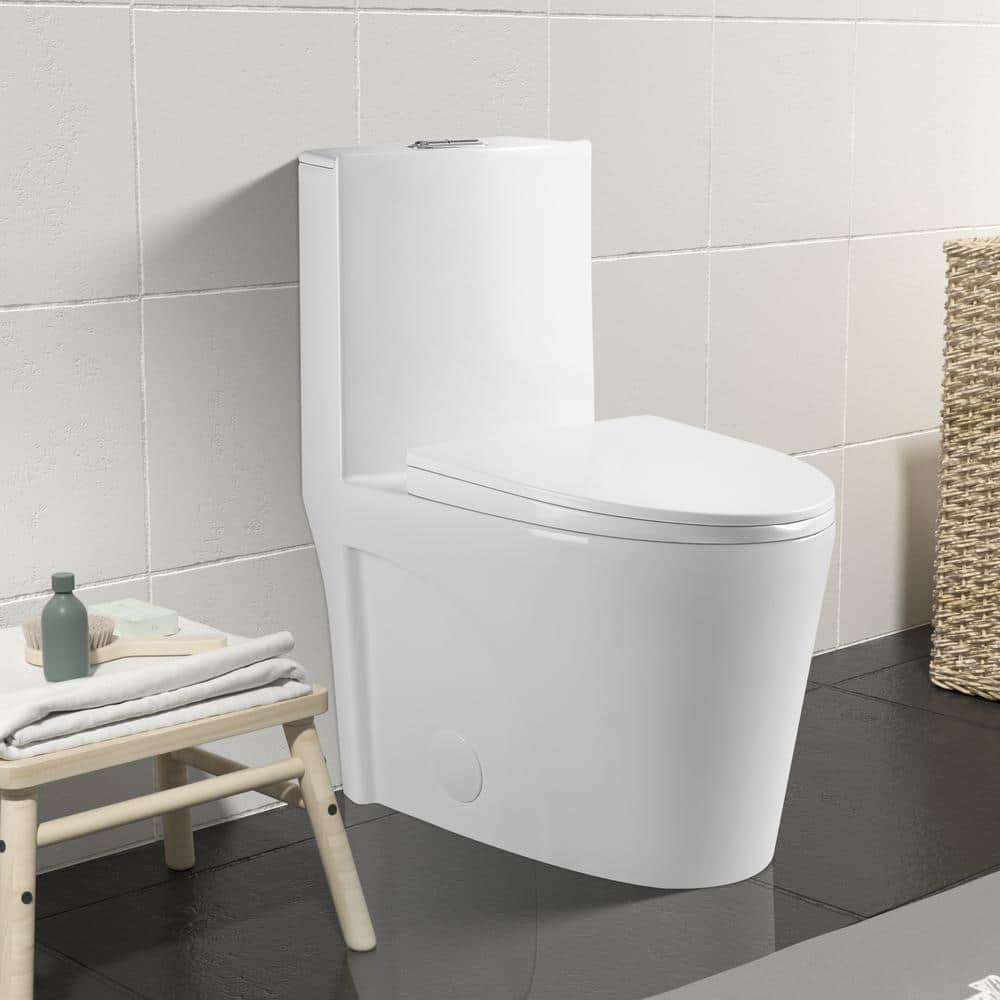 FUNKOL 16 in. RoughIn 1piece 1.1/1.6 GPF Dual Flush Elongated Toilet in White Seat Included