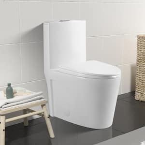 16 in. Rough-In 1-piece 1.1/1.6 GPF Dual Flush Elongated Toilet in White Seat Included