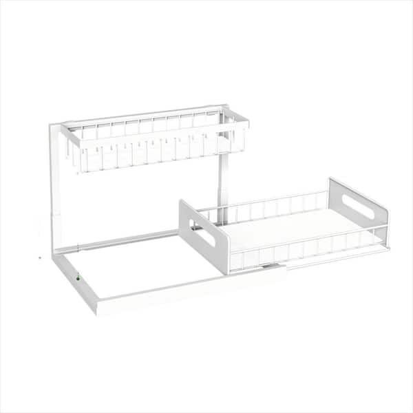 2-Tier Pull Out Sliding Cabinet Organizer Under Sink in White, Shelf Storage for Kitchen and Bathroom, Pack of 2