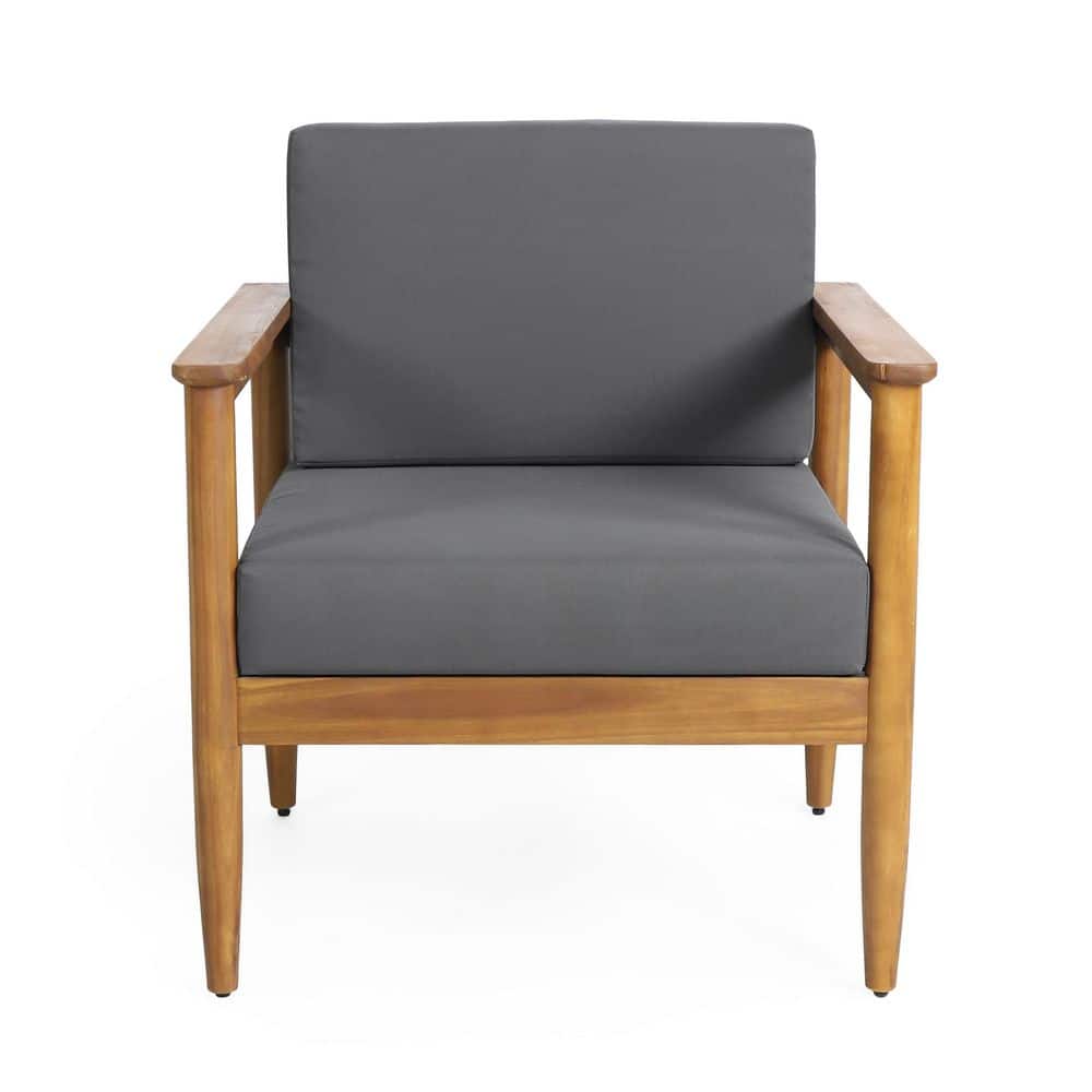 Wood Outdoor Lounge Chair Club Chair with Dark Gray Cushion for Backyard and Patio Comfort price history on PriceWatchPro
