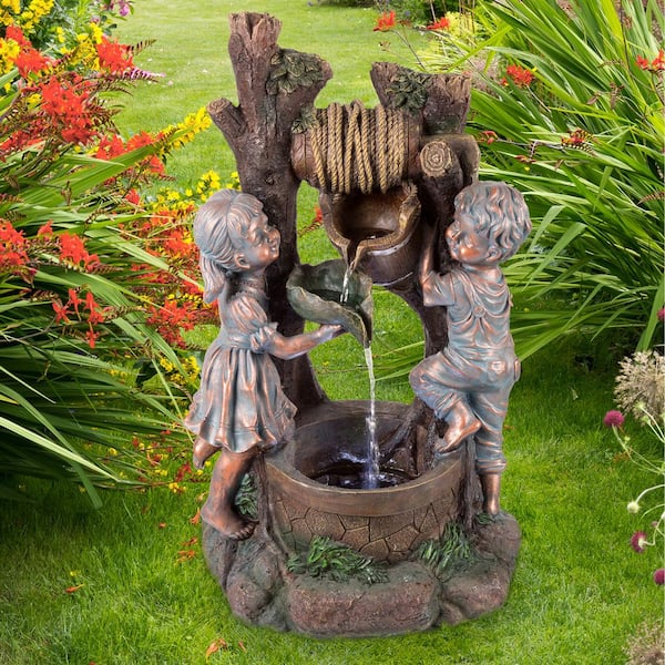 2-Tier Children at the Well Cascading Water Fountain with LED Lights