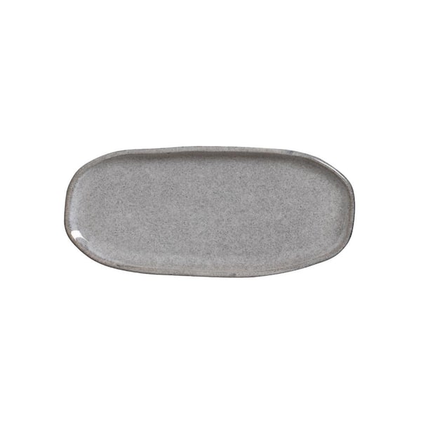 PORTO BRASIL 9.06 in. Dust Gray Stoneware Shallow Oval Platter Organic (Set of 4)