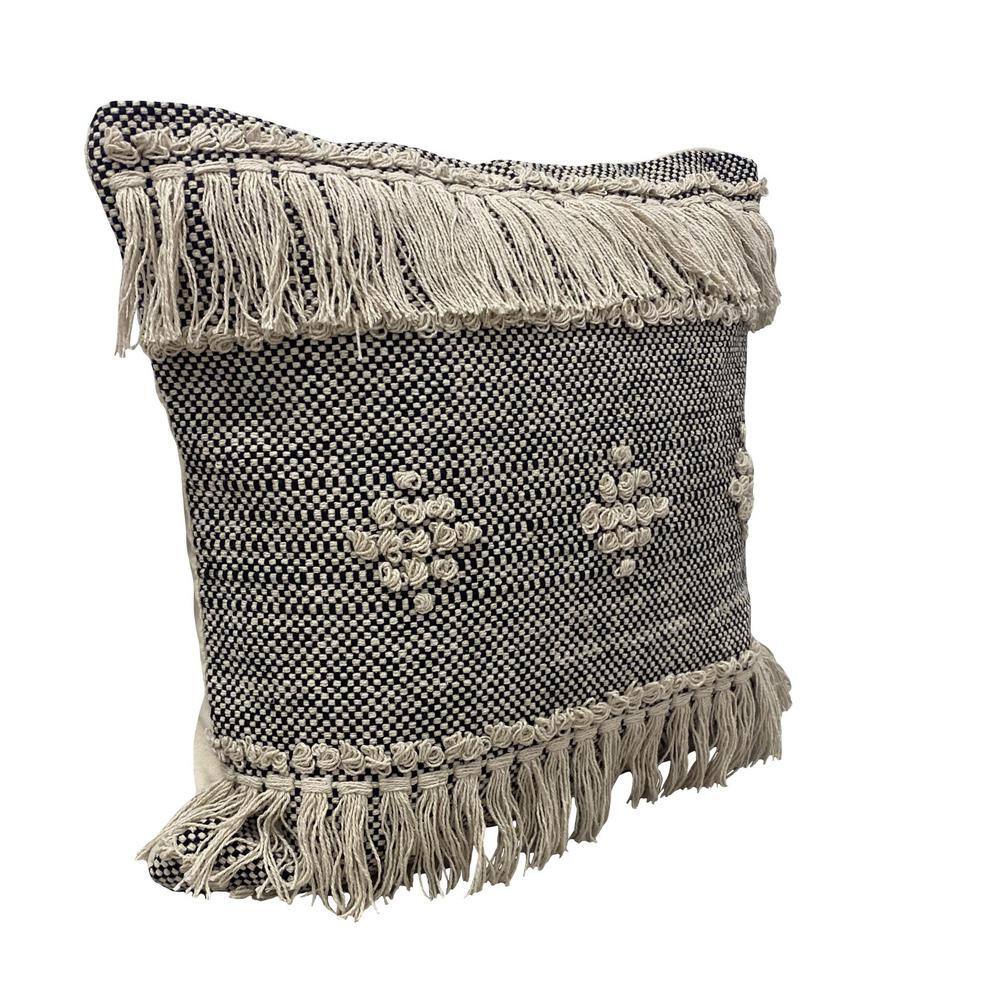 Gray and Cream Handwoven Cotton Diamond Throw Pillow, 20" x 20"