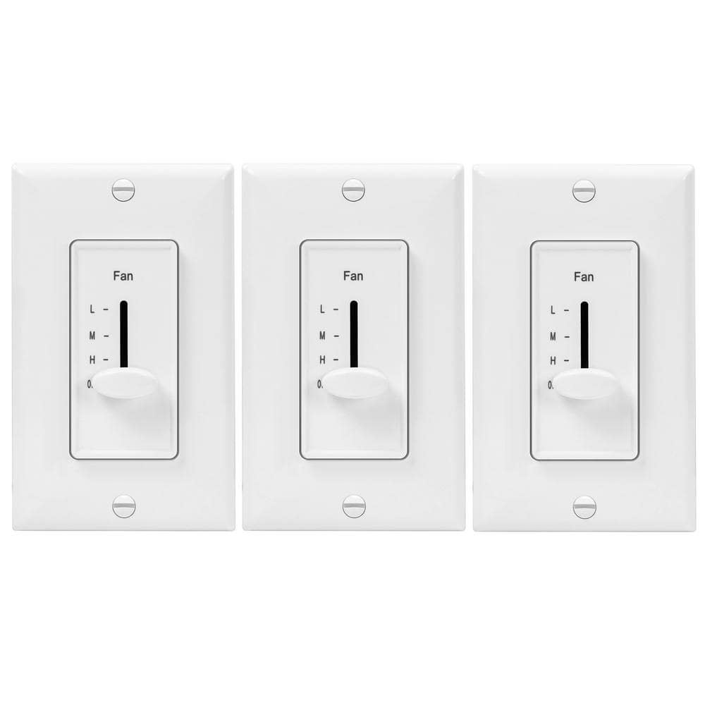 White Polycarbonate 3-Speed Slide Fan Control Wall Plates Set