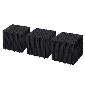 12 in. x 12 in. Black Square Plastic Waterproof Bathroom Flooring, 440 lbs. Capacity, 60-Pieces (1-Pack)