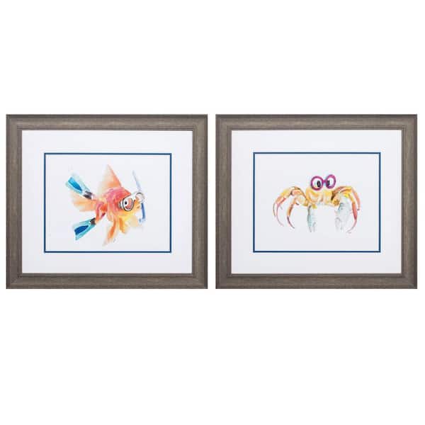 HomeRoots 22 in. X 19 in. Distressed Wood Toned Gallery Picture Frame Fish Crab (Set of 2)