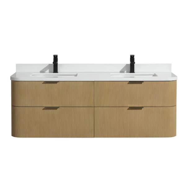 Chantal 60 in. W x 21 in. D x 22 in. H Single Bath Vanity in Oak with Engineered Quartz Top in White with White Basin