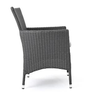 Gray and Black 6-Piece Faux Rattan and Aluminum Rectangular Outdoor Dining Set with Silver Cushion
