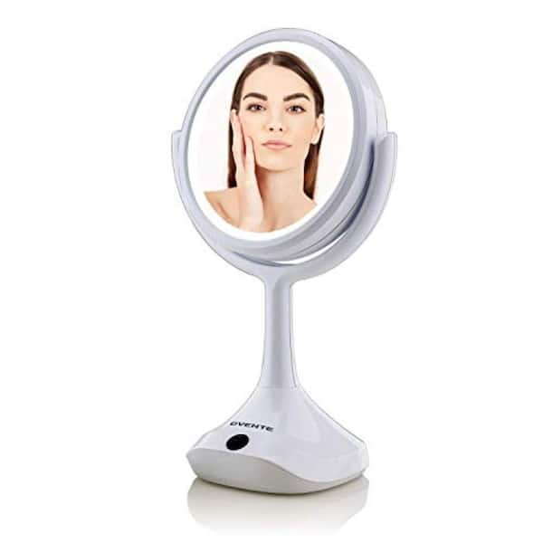 OVENTE Dual-Sided LED Tabletop Makeup Mirror, 6 Inches, 1x/5x Magnification, White (MMT06W1X5X)