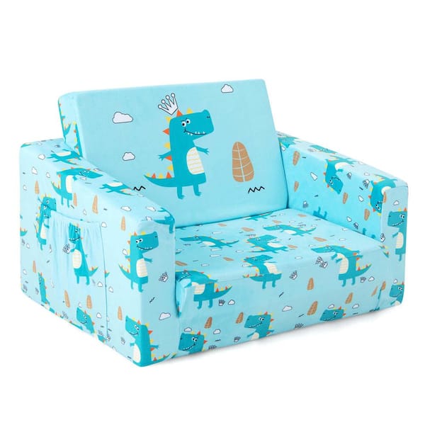 Costway Green Velvet and Sponge 2-in-1 Convertible Kids Sofa (Set of 1)