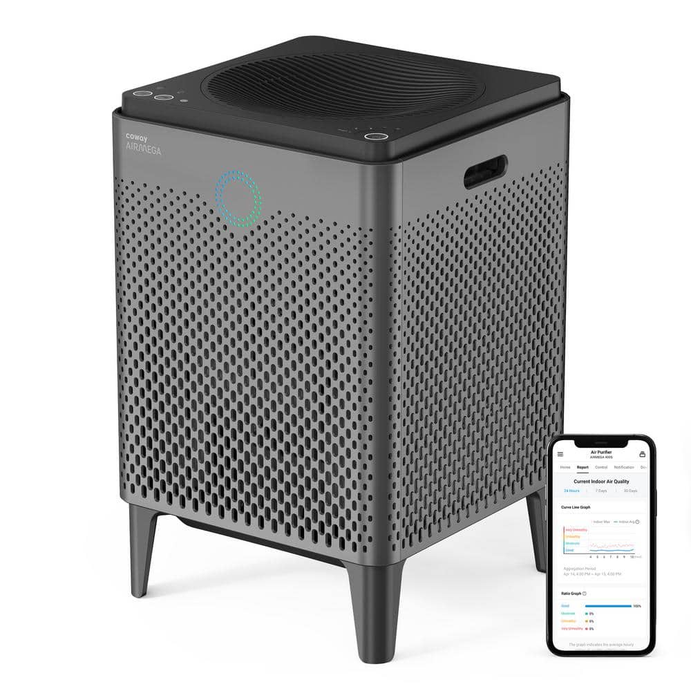 Coway Airmega 400S Graphite sq. Depot with Wi-Fi True The Coverage, - enabled Air 1560 Purifier Home AP-2015E(G) ft. HEPA