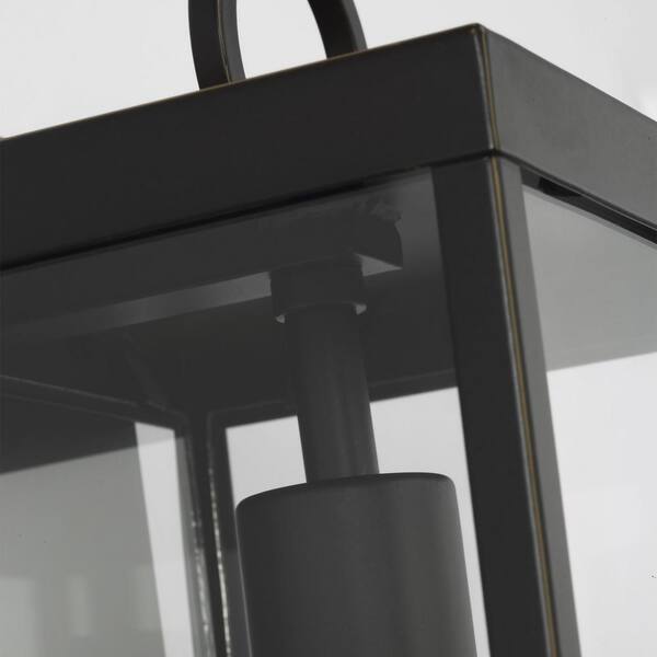 SCOTT LIVING - Howell 16.25 in. Antique Bronze Outdoor Hardwired Wall Lantern Sconce with White/Clear Glass Panels and No Bulb Included