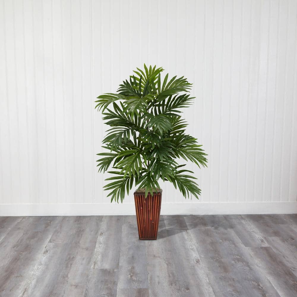 Nearly Natural Areca Palm with Tall Brown Bamboo Vase
