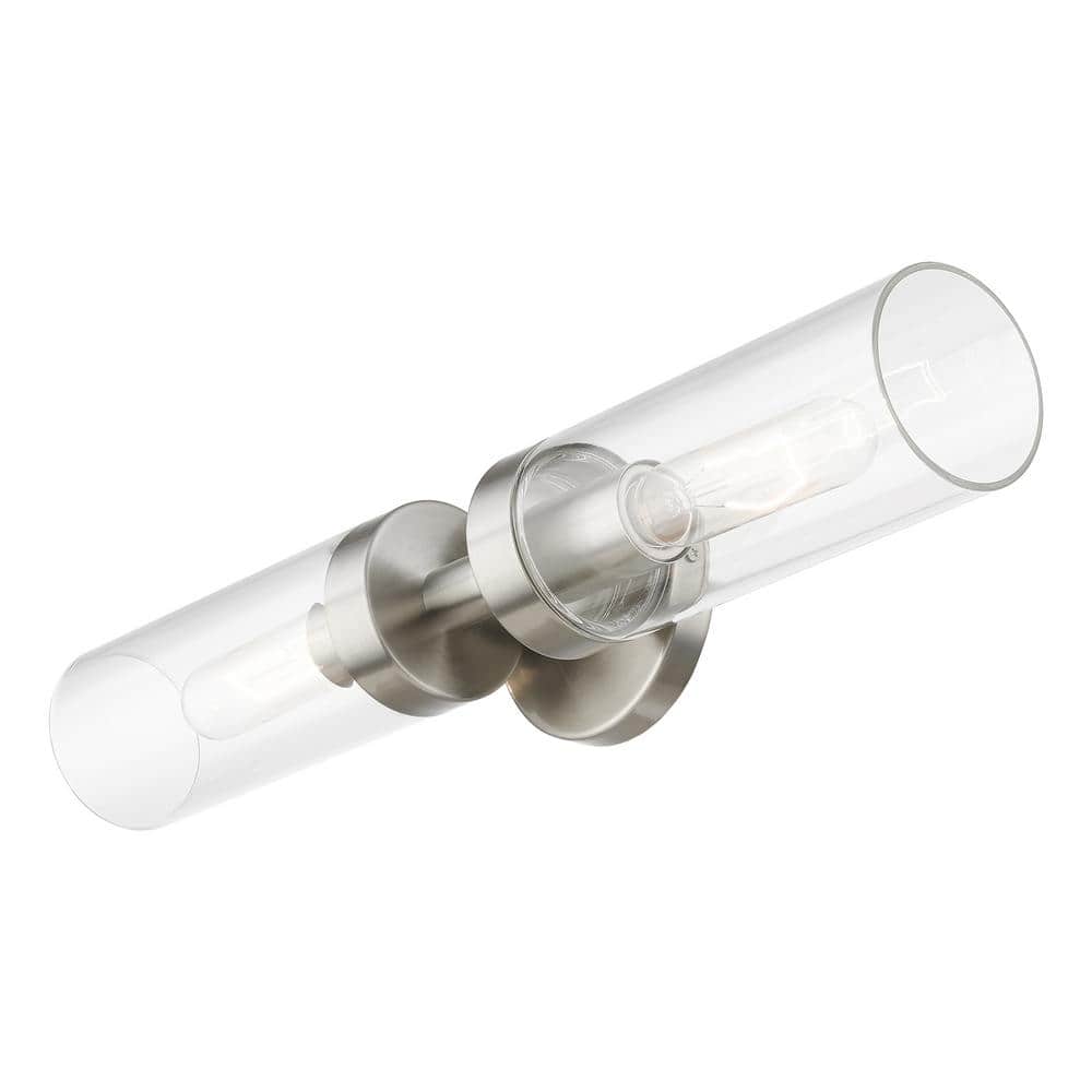 Ludlow Minimalist Brushed Nickel 2-Light Vanity with Clear Glass Shades