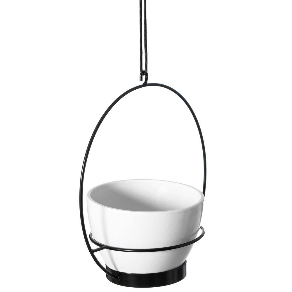 Sleek Dual-Tone Metal Hanging Planter, White and Black, 53"