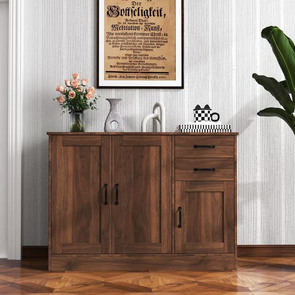 Kitchen Pantry Sideboard, Modern Wood Buffet Sideboard with 2-Doors and 1-Storage and 2-Drawers-Walnut