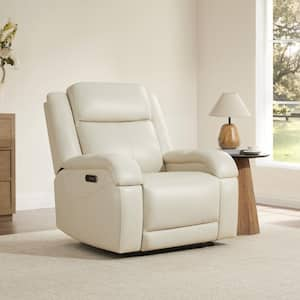 Auberon Cream Genuine Leather Wall Hugger RV Power Recliner Chair with Adjustable Headrest and Charging Port