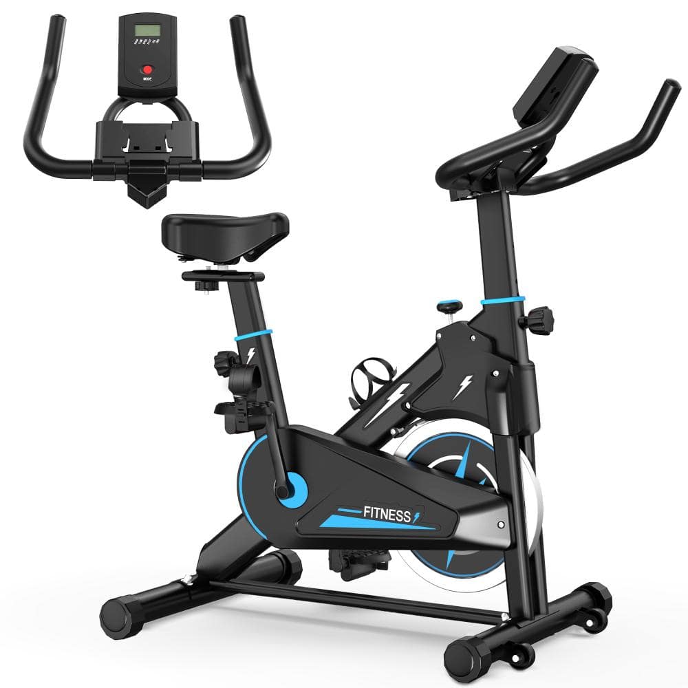 Sudzendf Blue Portable Design Indoor Exercise Bike with Monitor, Adjustable Resistance, Comfortable Seat & Handlebars