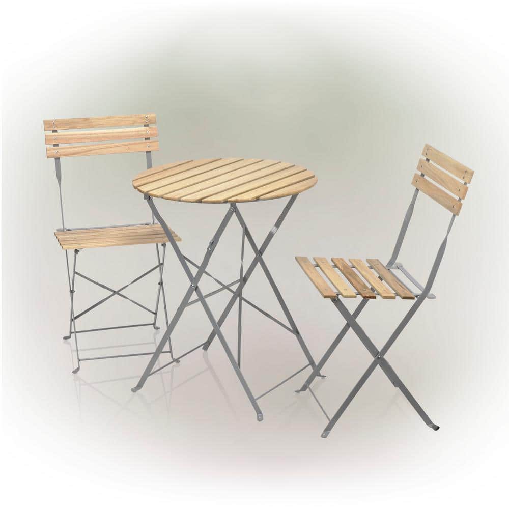 Natural Wood and Metal 3-Piece Folding Bistro Set