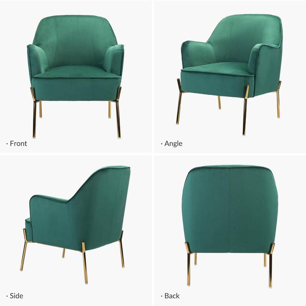 Elegant Mid-Century Green Velvet Accent Chair with Golden Legs