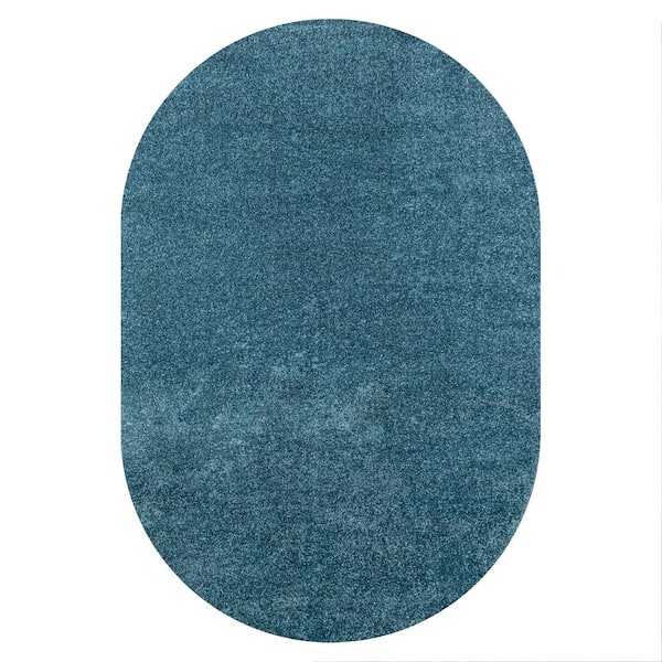 Haze Solid Low-Pile Turquoise 5 ft. x 8 ft. Oval Area Rug
