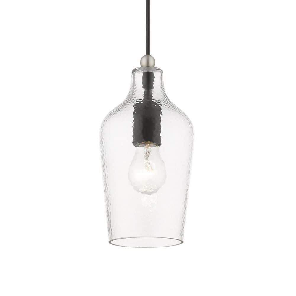 Avery Transitional Mini Pendant in Black and Brushed Nickel with Clear Glass