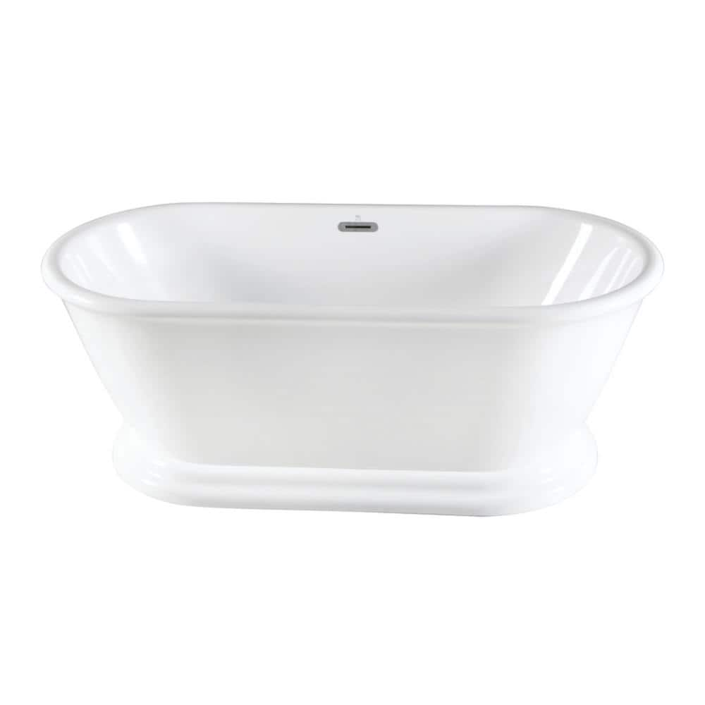 Aqua Eden 71 in. x 32 in. Acrylic Flatbottom Pedestal Soaking Bathtub in Glossy White with Drain -  Kingston Brass, HVTDE713224