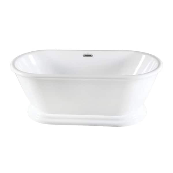 Kingston Brass Aqua Eden 71 in. x 32 in. Acrylic Flatbottom Pedestal Soaking Bathtub in Glossy White with Drain