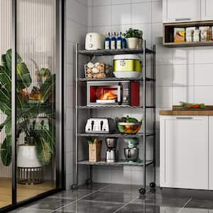 5-Tier Black Kitchen Shelf Metal Storage Shelf Height Adjustable