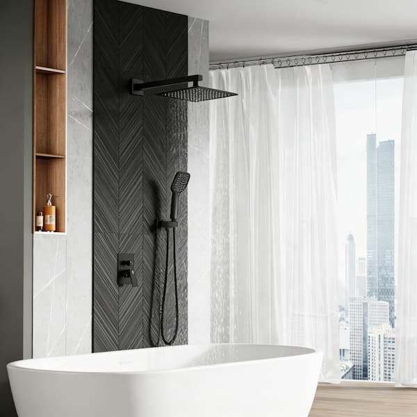 3-Piece Metal Shower Faucet Set with Rain, Handheld Head and 71 in. Hose, Wall Mounted Shower Fixtures, in Matte Black