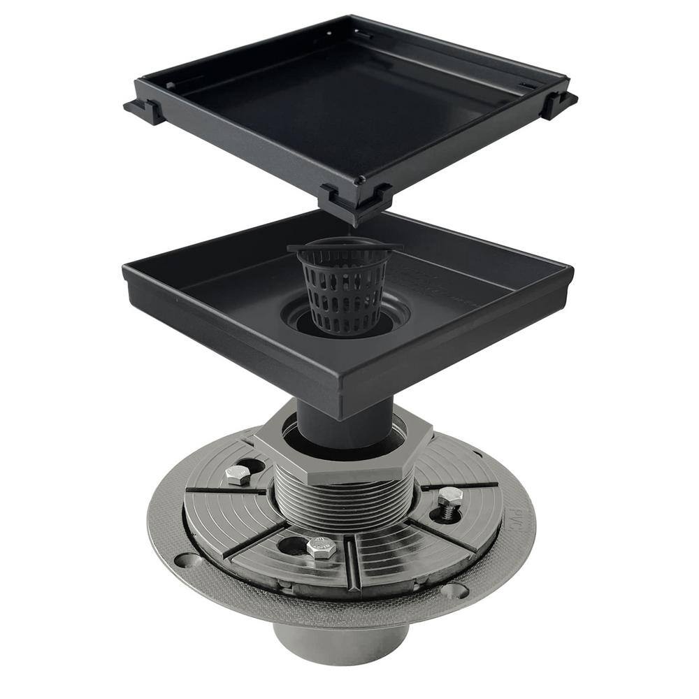 6 in. x 6 in. Stainless Steel Square Shower Drain with Tile-In Pattern Surface and PVC Drain Base, Matte Black price history on PriceWatchPro