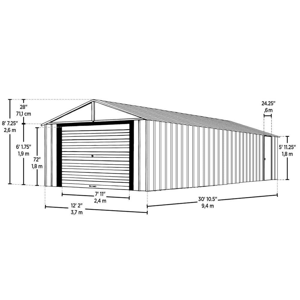 Murryhill 12' x 31' Gray Galvanized Steel Garage Kit with Shelving