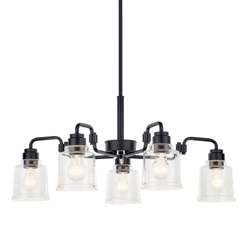 Aivian 30'' Black and Clear Glass 5-Light Chandelier
