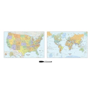 24 in. x 35 in. US and World Map Wall Decal